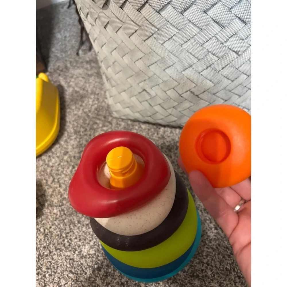 B. Toys Stacker Giggle Wiggle Stacking Rings Textured Sensory Toy Multi Color